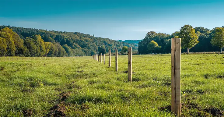 Unbebaute Wiese mit Grundstücksgrenze