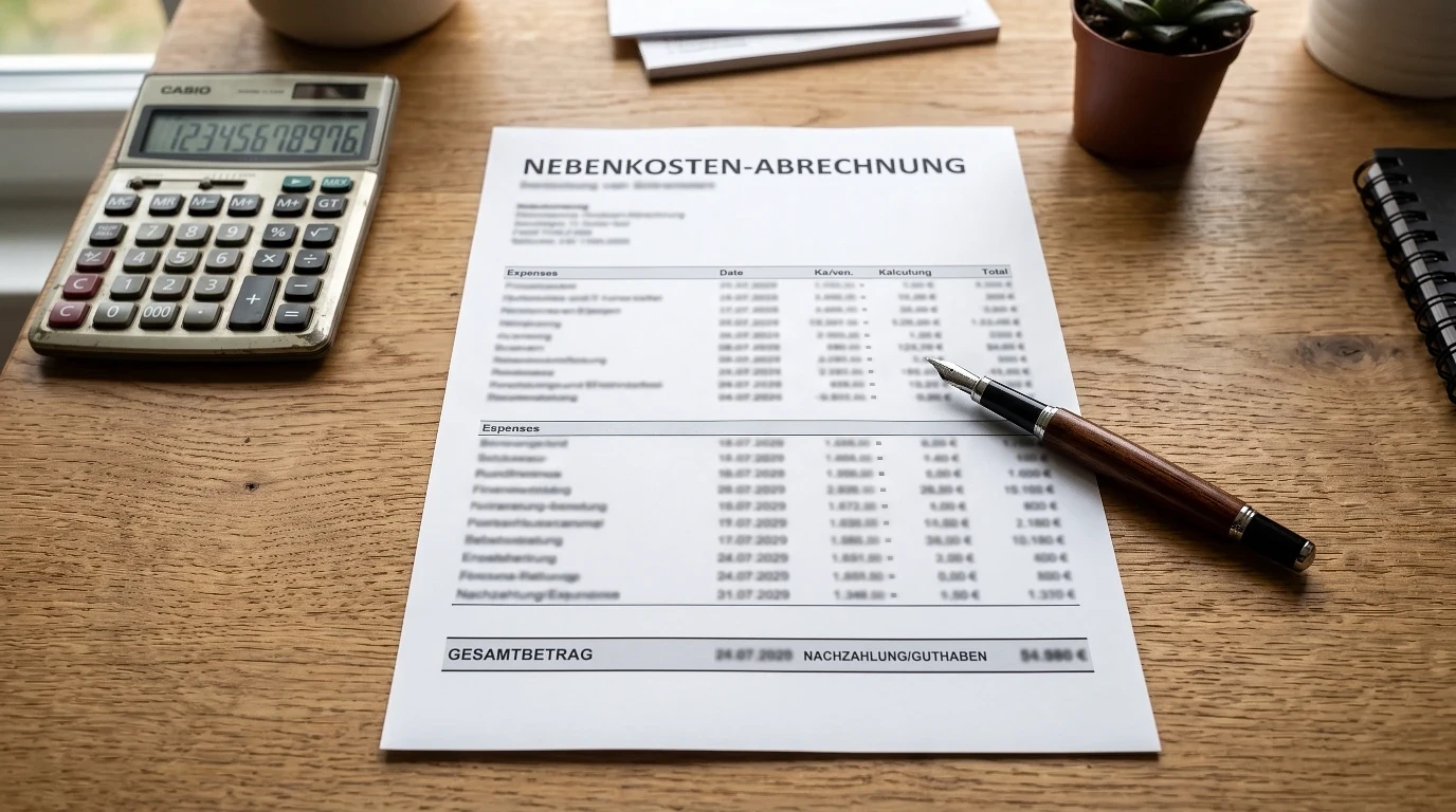 Nebenkosten-Aufstellung auf Tisch